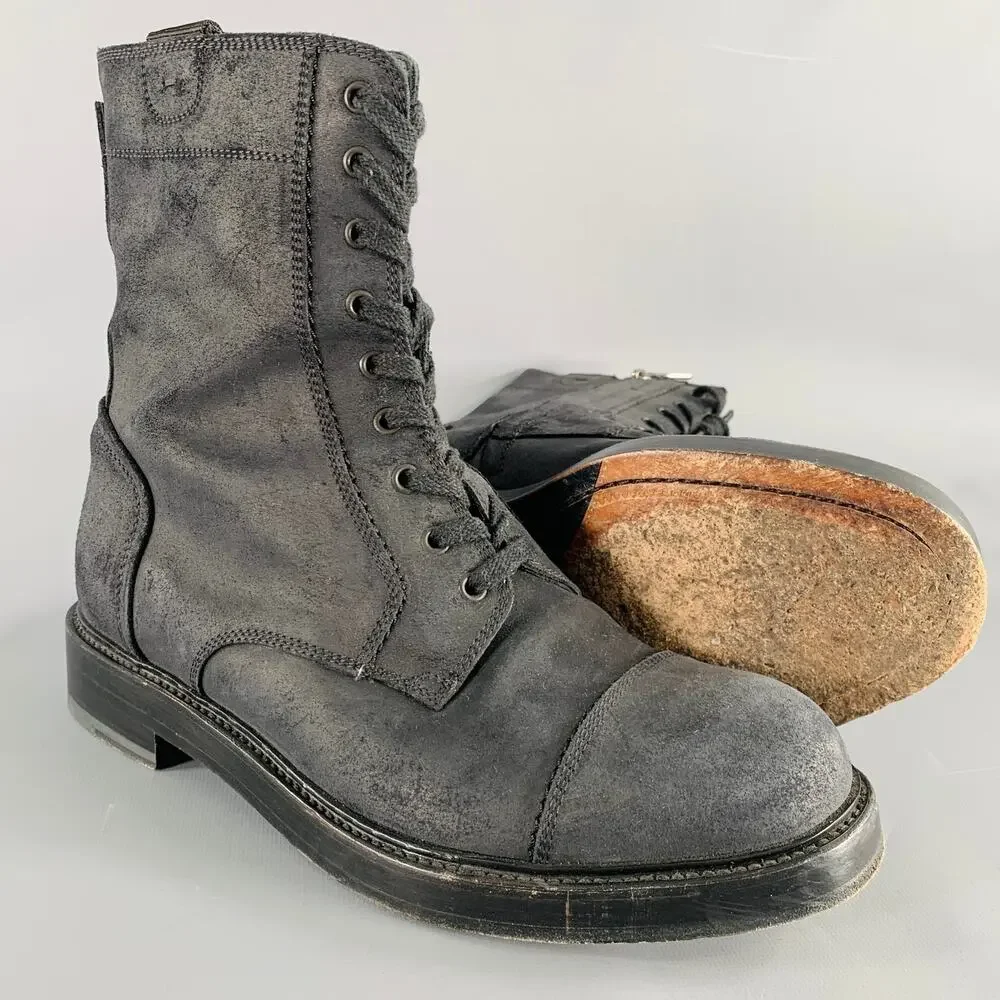 PAUL ANDREW Size 10 Black Nubuck Leather Side Zipper Boots